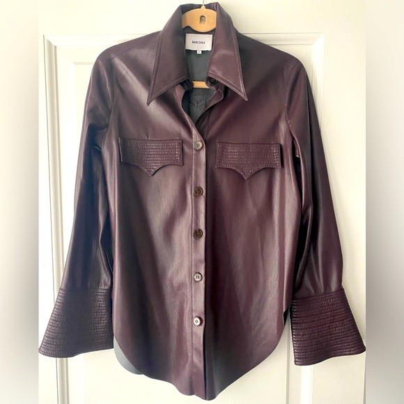 NANUSHKA WOMENS WESTERN DETAIL FAUX LEATHER BUTTON DOWN SHURT - Picture 1 of 7